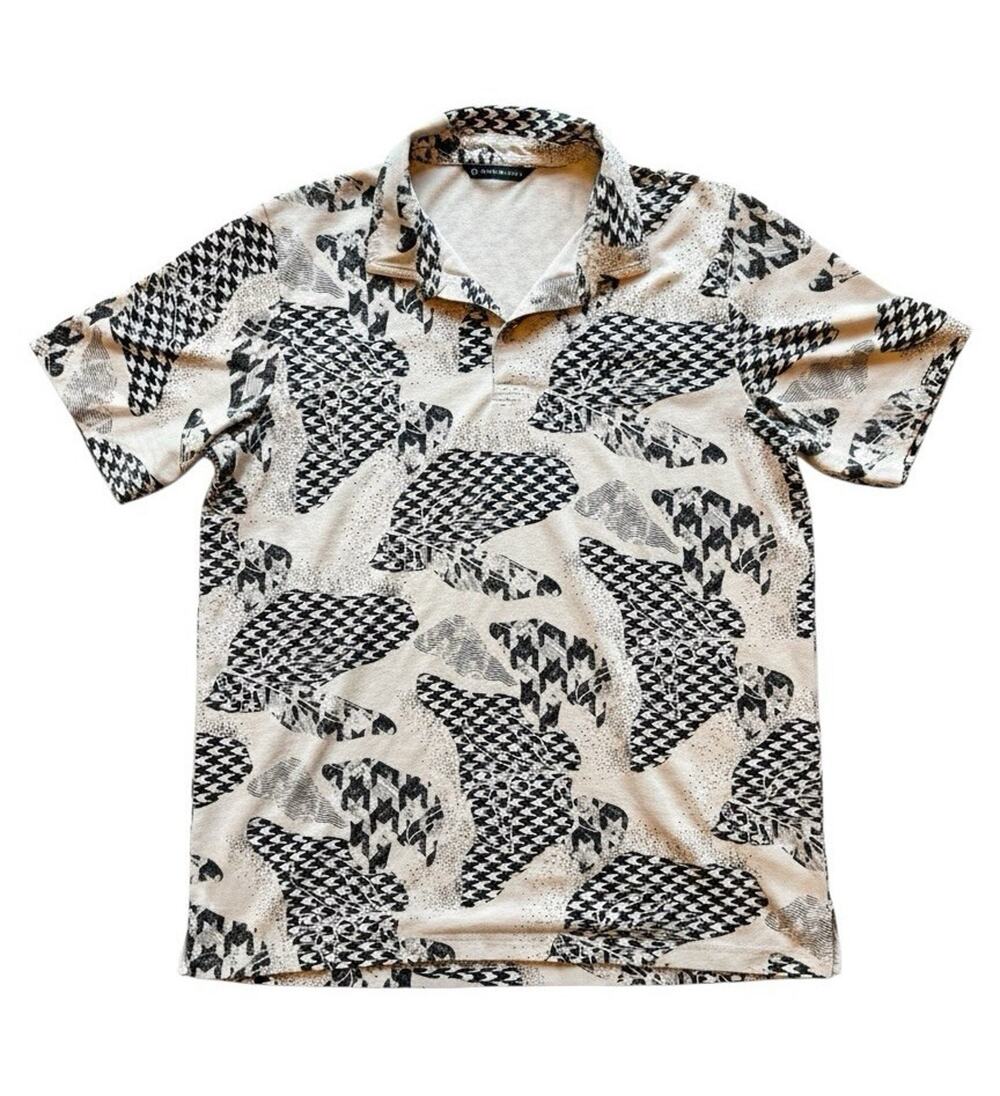 TravisMathew Men's Houndstooth Polo Beige/Black Short Sleeve Stretch XL I15